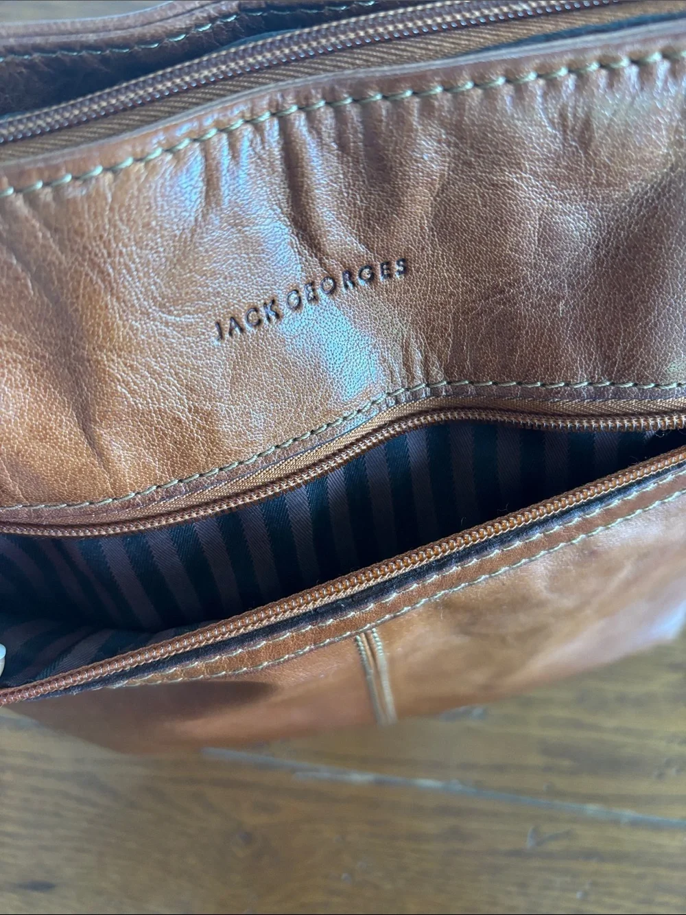 Jack Georges Voyager Honey Brown Buffalo Leather Cross Body Bag Travel Purse